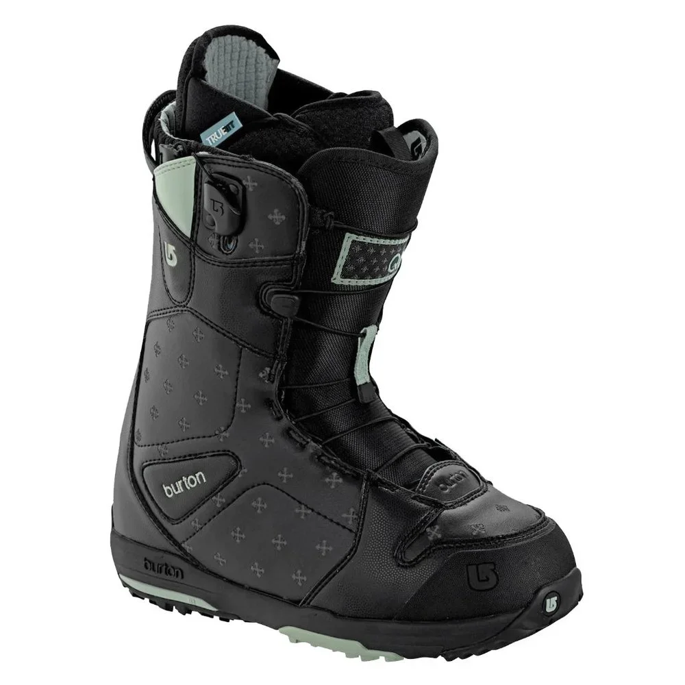 NEW! $295 Burton Q Womens Snowboard Boots! Black  Green Design  Size 4 (Euro 34)